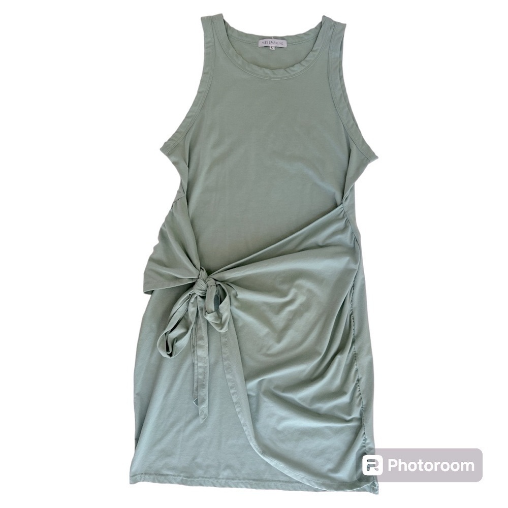 Miss Sparkling ruched tie front bodycon sage green dress-size Large - Picture 2 of 4